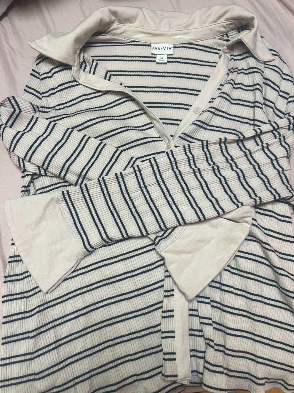 Ava & Viv Cream Ribbed top with Black Stripes